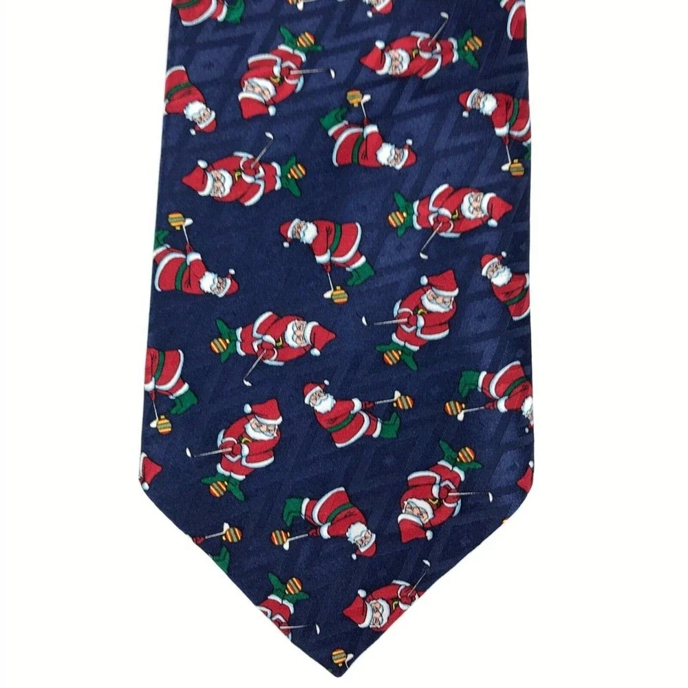 Cape Cod Neckwear Santa Claus Playing Golf CHRISTMAS🎄Tie Holiday Blue Necktie